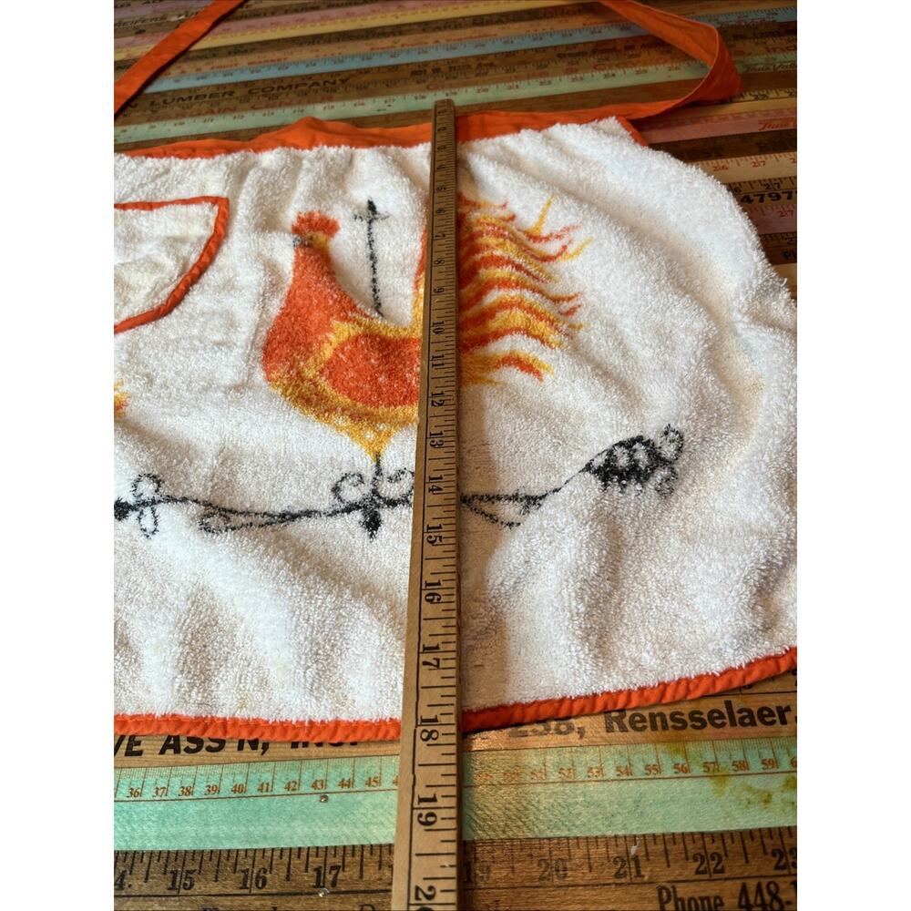 Vtg 60s Chicken Terry Cloth Waist Apron Retro BRIGHT COLORS ORANGE With Ties - Picture 6 of 7